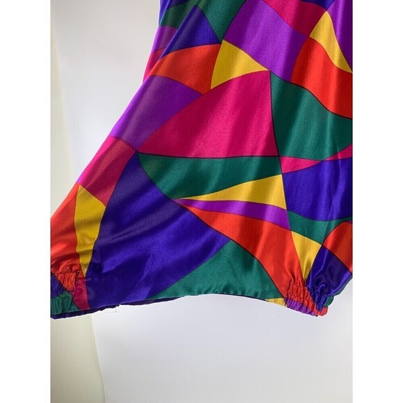 BOGO Monaliza Satin Jacket Vintage Reversible Purple Multi Geo Full Zip Pocket L - Picture 8 of 16